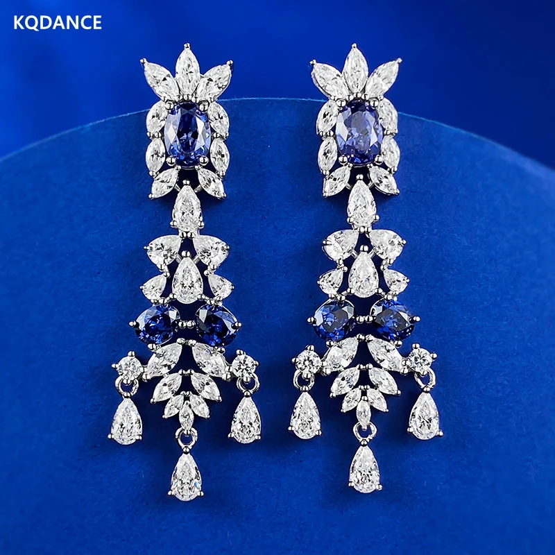 

KQDANCE Vintage 925 Sterling Silver With Sapphire Tanzanite Blue High Carbon Diamond Gemstone Long Dangle Earrings Fine Jewelry