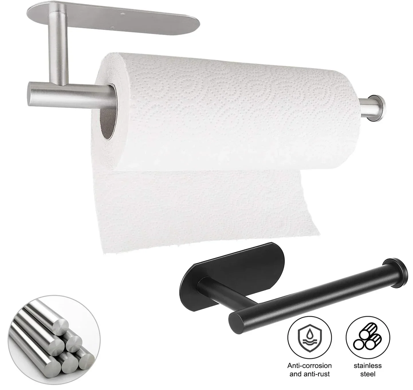 Stainless Steel Toilet Paper Towel Holder Adhesive Bathroom Kitchen Paper Roll Rack No Punch Wall Mount Roll Dispenser