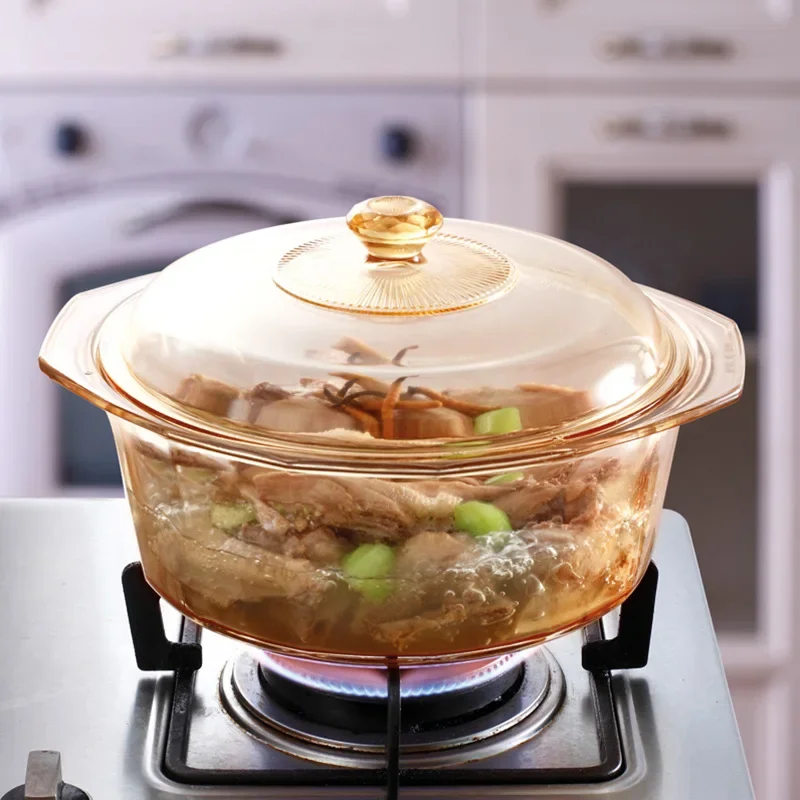 

Amber Glass Kitchen Pot High Temperature Resistance Soup Pot Multifunction Cooking Pots Transparent Visual Ustenes of Cuisine