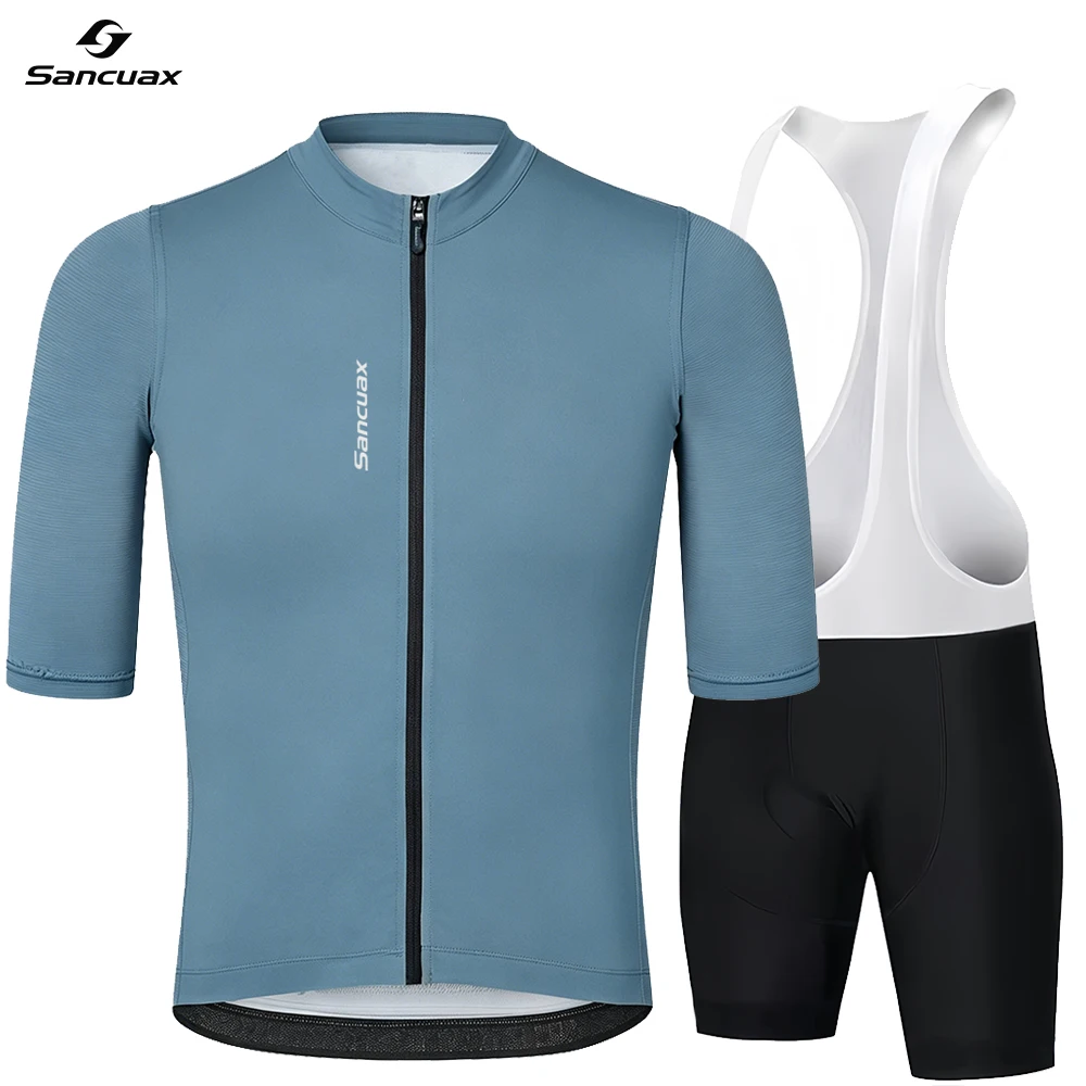 SANCUAX Men's Cycling Jersey Set, Summer Bicycle Short Sleeve Jersey and Shorts Suit Breathable Quick Dry Road Bike Clothing with Pockets
