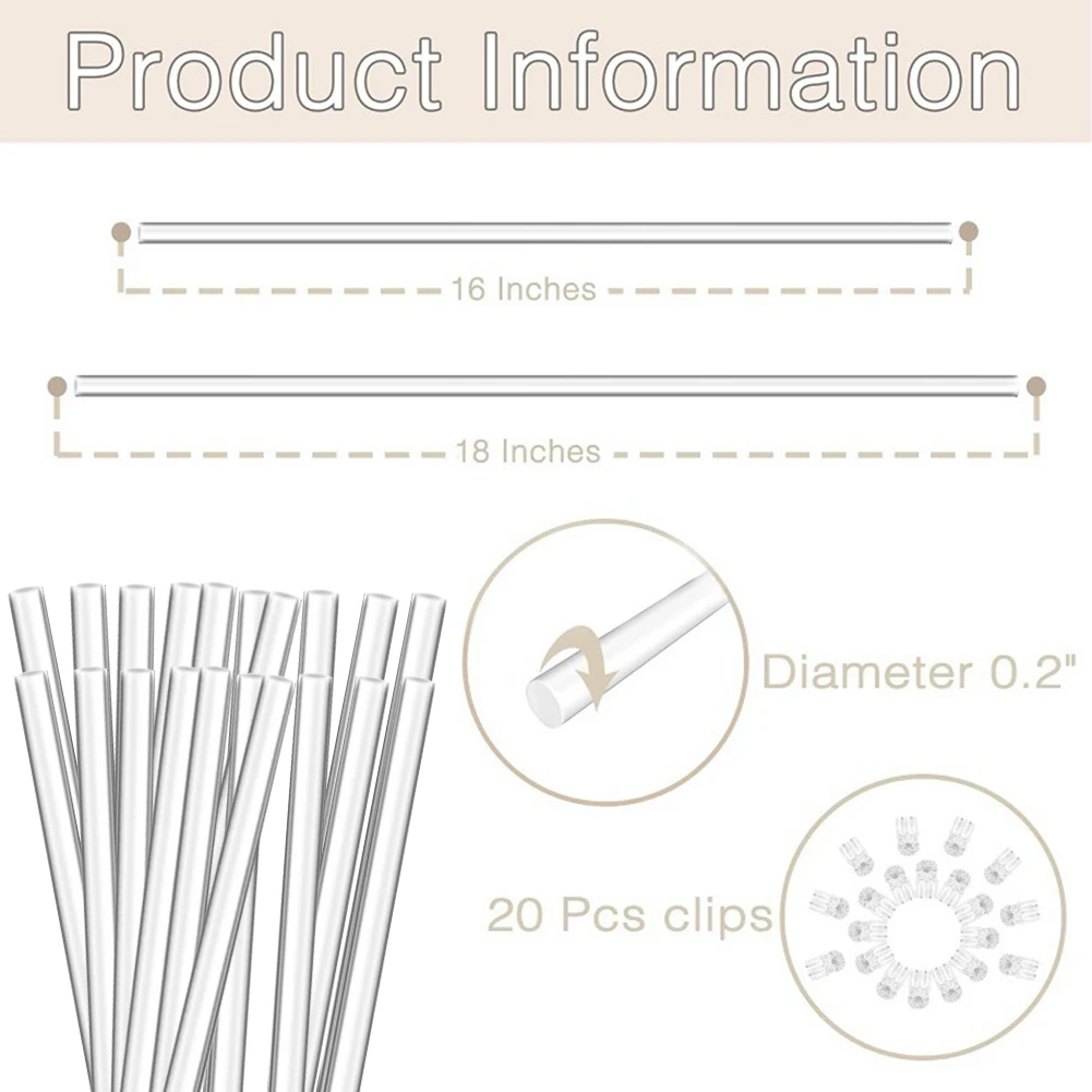 

20pcs Acrylic Plant Stakes Sticks Support With 20pcs Clips Kit For Potted Plants Gardening Outdoor Living Tools Accessories