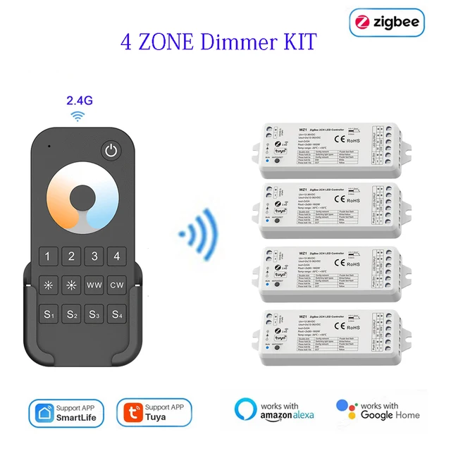 ZigBee RF ตัวควบคุม2CH LED 12V 24V 36V ชุดหรี่แถบไฟ LED 4โซนไร้สาย2.4G RF รีโมทคอนโทรล 1