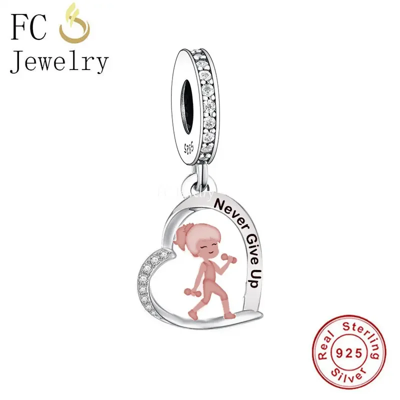 

Fit Original Pandora Charm Bracelet 925 Sterling Silver Never Give Up Fitness Girl Hand Dumbbell Bead For Making Berloque