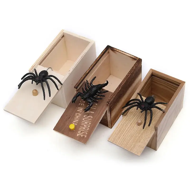 New Tricks Spider Funny Horror Box Wooden Hidden Box Quality Prank Wooden Horror Fun Games Prank Skills Friends Office Toys