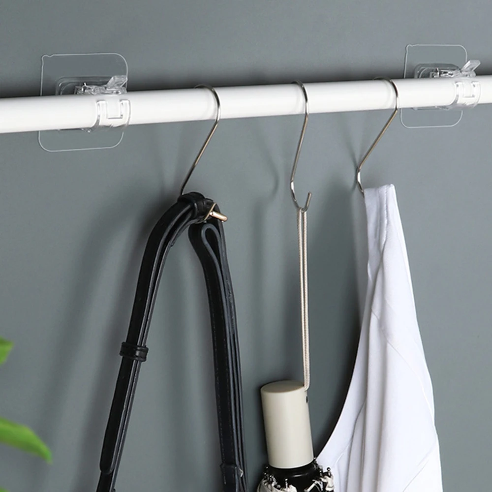 4PCS Curtain Rod Hook Clamp Retainer No Punch Paste Bracket Telescopic Stick Hook curtain rod hook