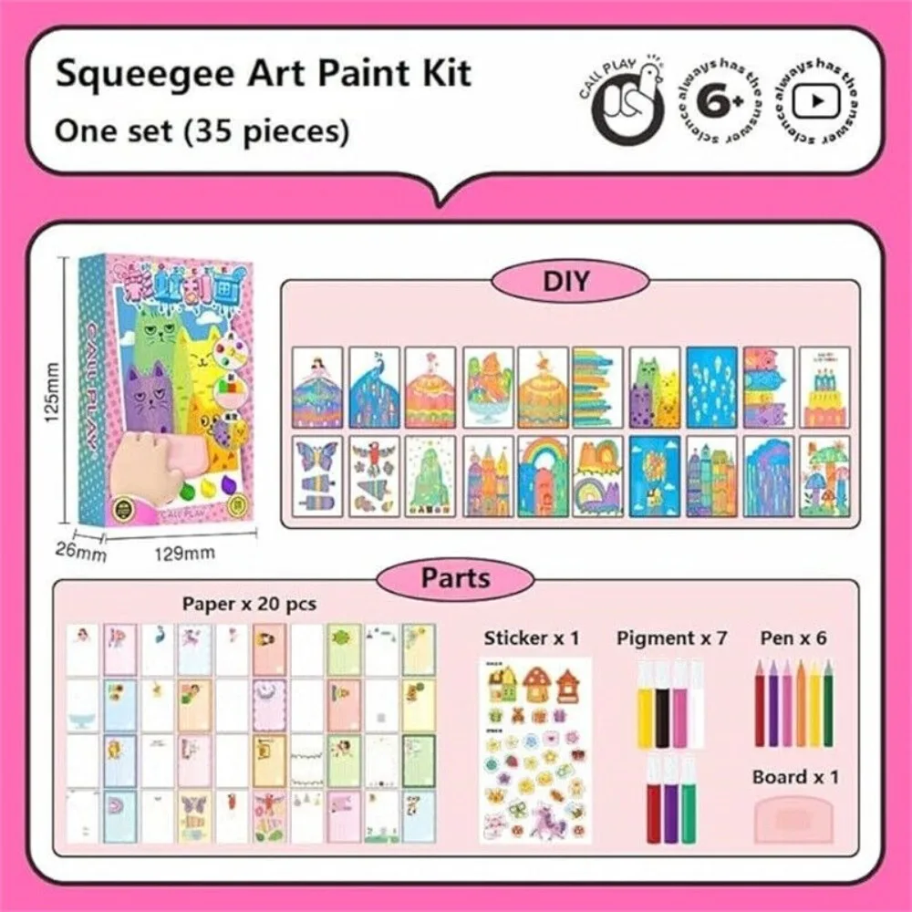 1Set Drawing Papers Squeegee Art Kids Paint Kit DIY Material Animal Pattern Color Scratch Painting Rainbow Dot 4