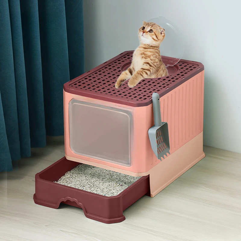 

Foldable Cat Litter box Extra Large Cat toilet Fully enclosed Deodorised Drawer Sturdy & Durable For All Seasons Pet Products