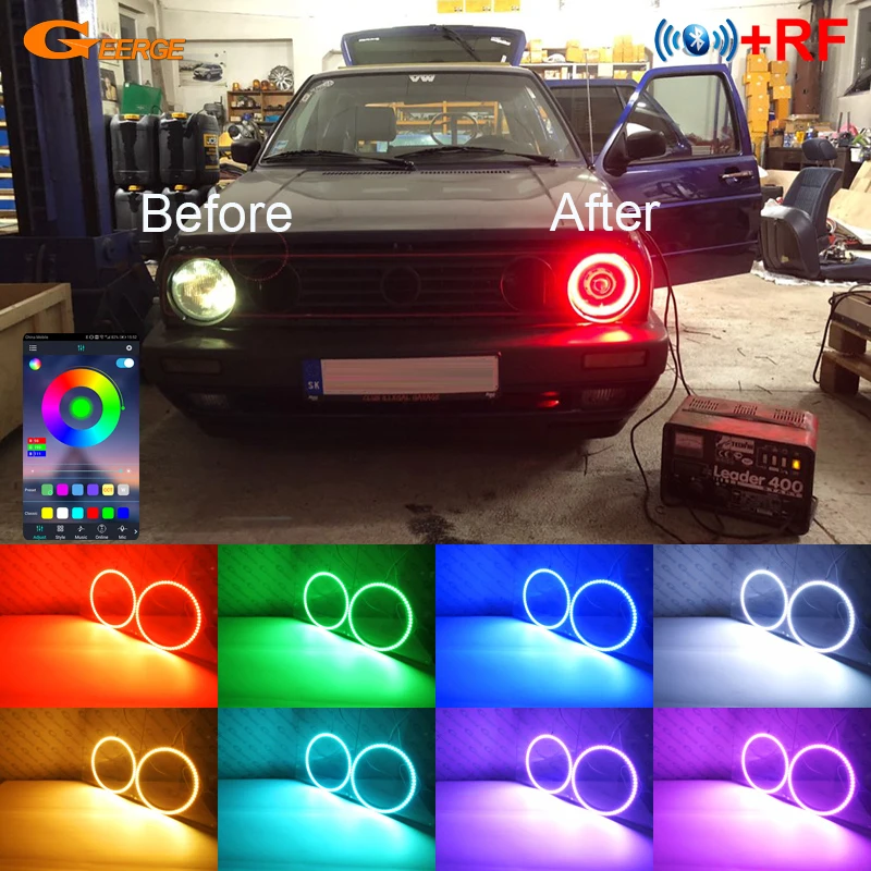Per Volkswagen Vw Golf Mk1 Mk2 Gti Rf Remote Bluetooth-Compatibile App Multicolore Ultra Bright Rgb Led Angel Eyes Kit Halo Rings