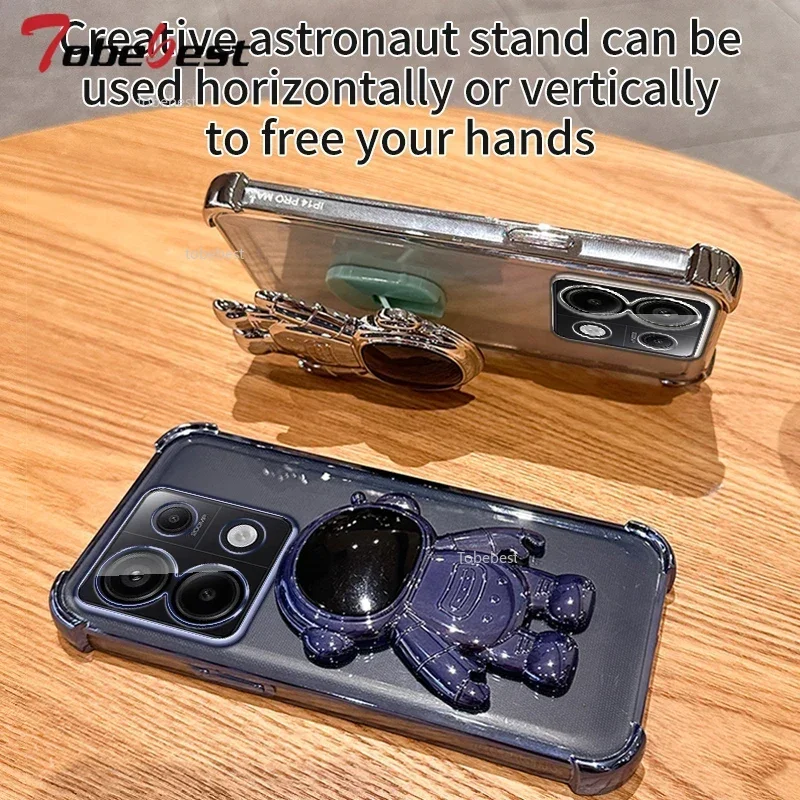 Clear Shockproof Transparent Plating Astronaut Bracket Phone Holder Cover