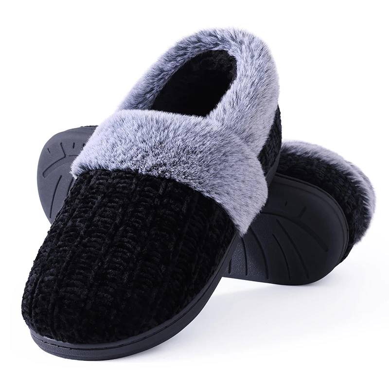 Womens Fuzzy Memory Foam Slippers Closed Back Knit Soft Warm House Shoes