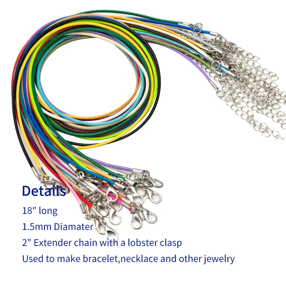 

100Pcs/lot Dia 1.5mm Leather Cord Necklace With Clasp Adjustable Braided Rope for Jewelry Making DIY Necklace Bracelet