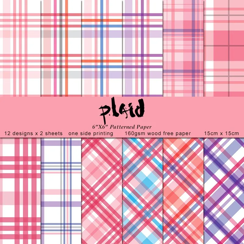 Alinacutle-Meow-Plaid-Pink-Paper-Pack-24-sheets-6-Patterned-Paper-Pad ...