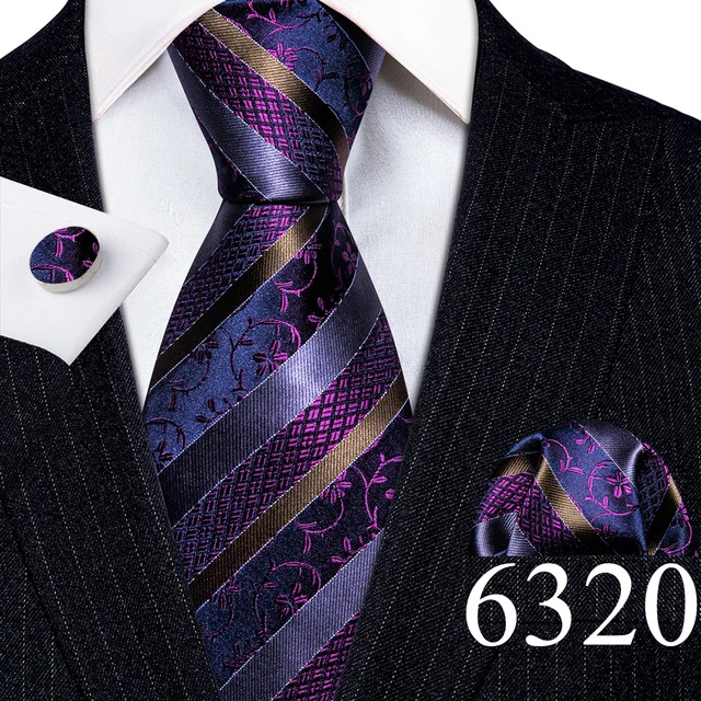Barry.Wang Men's Formal Silk Tie Set - Stripe Woven Tie, Pocket Square & Cufflinks In Gift Box - View #8