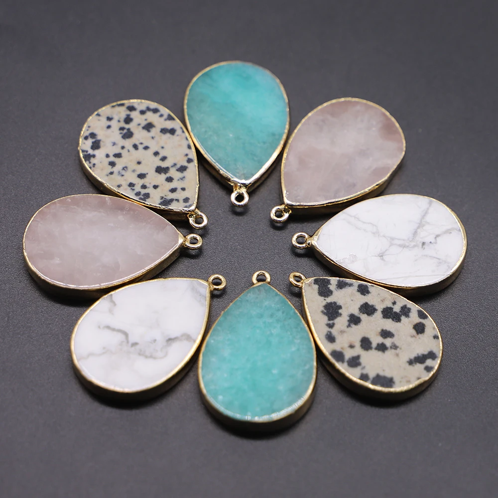 New Natural Stone Water Drop Rose Quartz Healing Crystals Pendants Charms Necklace for Women Men Jewelry Making Wholesale 6Pcs