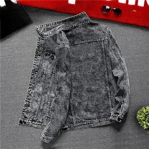 thumbnail image 1 of Abrigo de jeans para hombre Hip Hop con estampado de botones rotos Chaquetas de mezclilla con agujeros negros para hombre Talla L Grande Lujo desgastado Vaquera Entrega rápida G, 1 of 5