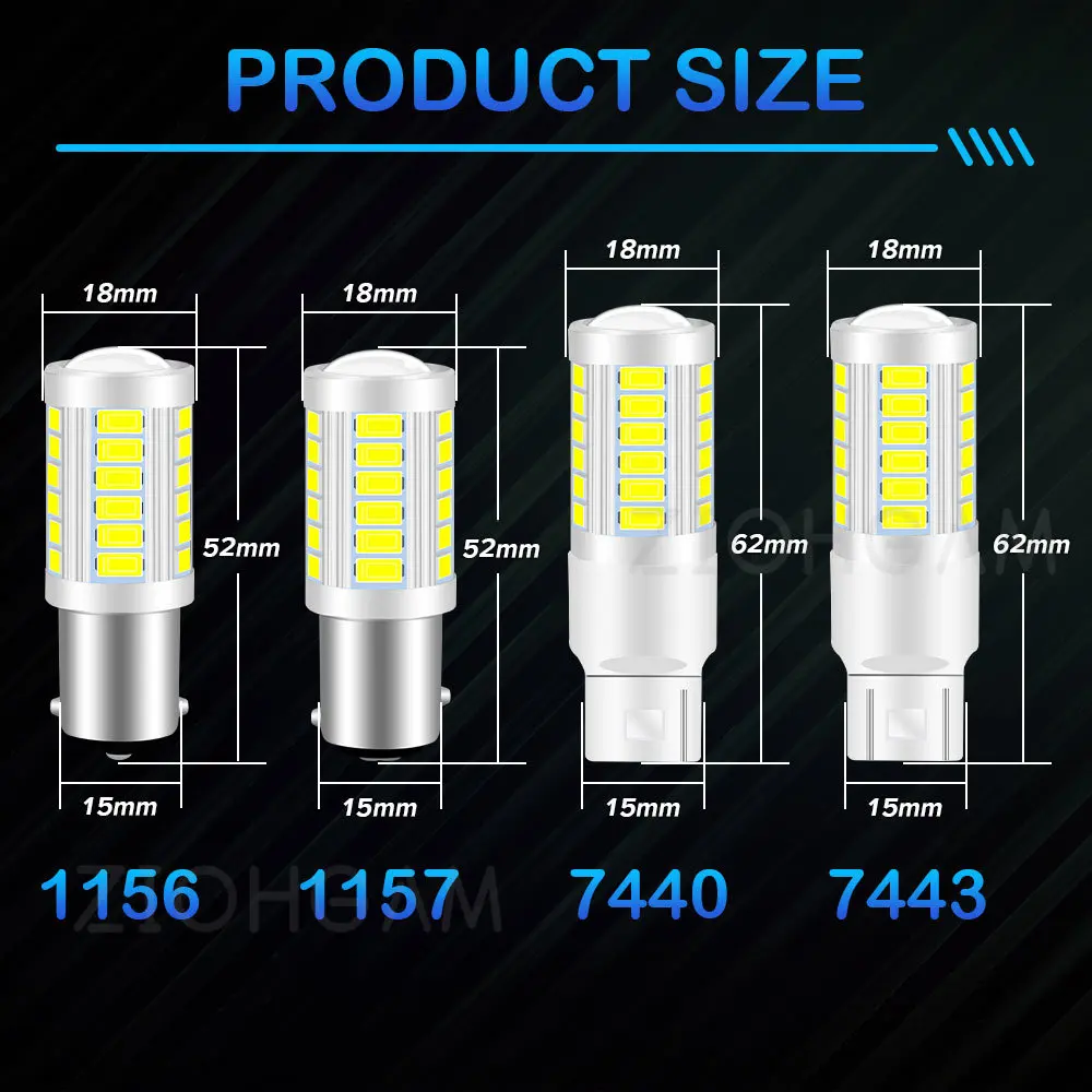 ZIOHGAM 1x Lamp W21W R10W T20 P21W 1157 1156 7440 7443 BA15S S25 BAY15D R5W WY21W P21/5W W21/5W Led Bulb 33smd Car Signal Light