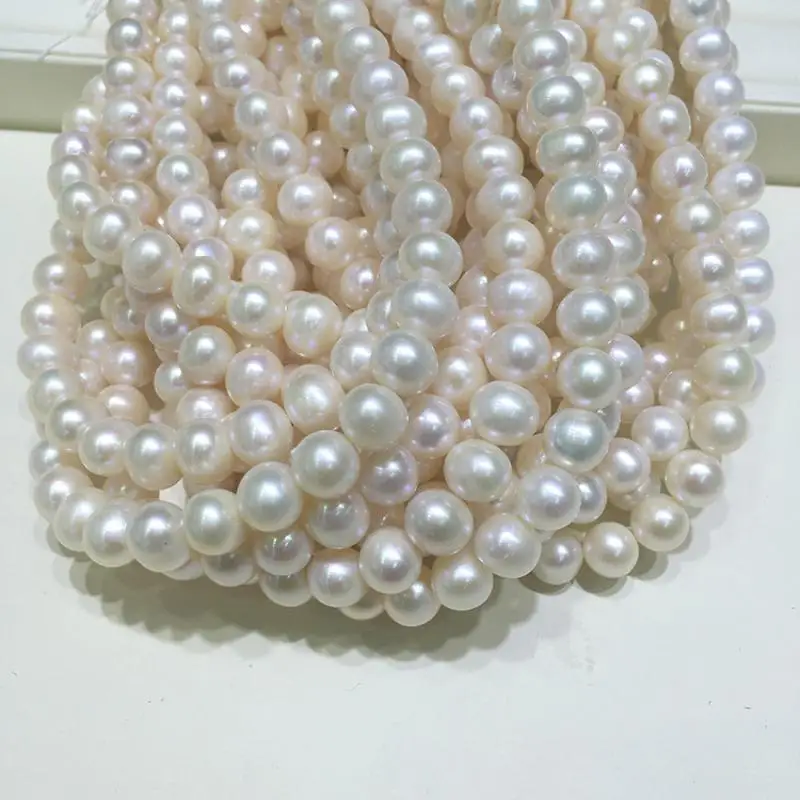 

Natural Freshwater Pearl Loose Beads Slightly Round Jewelry Making DIY Necklace Bracelet White Pearls Diameter Size 9-10mm