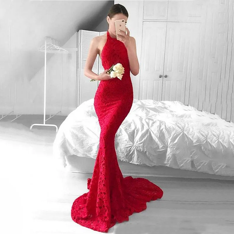 

Long Elegant Evening Dresses for Women Red Appliques Floor-Length Mermaid Party Wedding Gala Special Events Ceremony Dress 2023