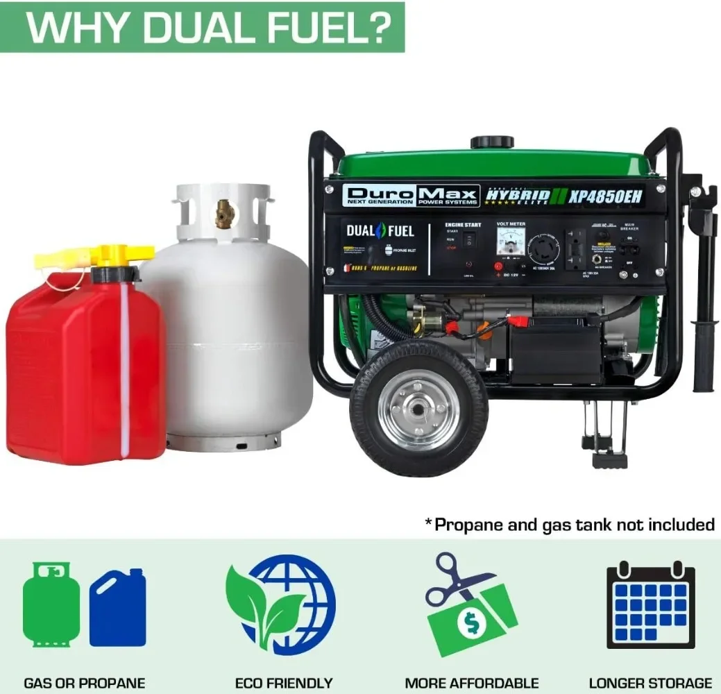 Dual Fuel Portable Generator-4850 Watt Gas or Propane Powered-Electric Start-Camping & RV Ready Green