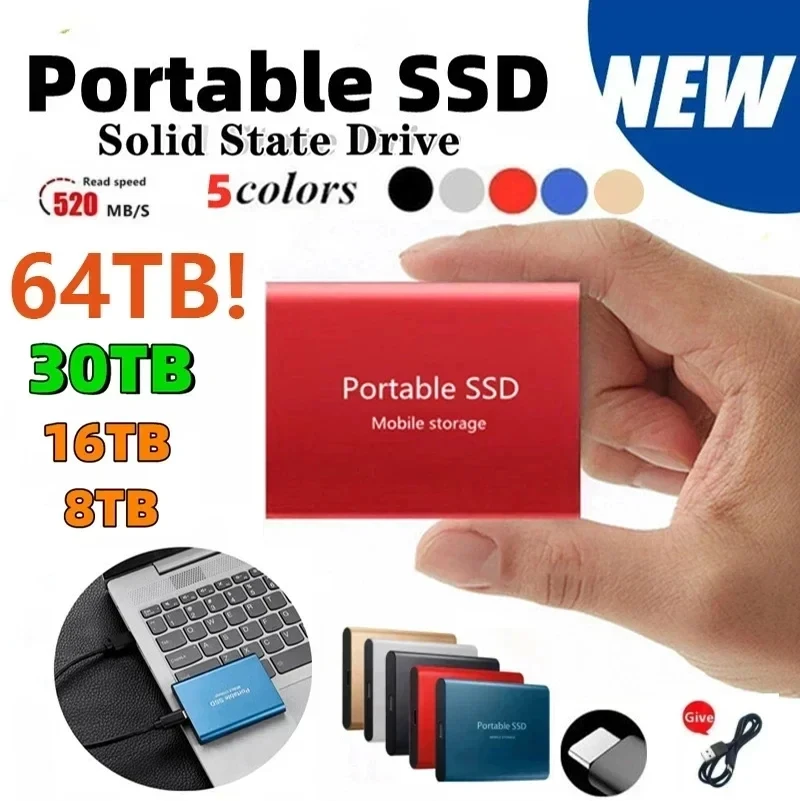 External Hard Drive Portable SSD 16TB 30TB 64TB 128TB for xiaomi Desktop Mobile Laptop Comp