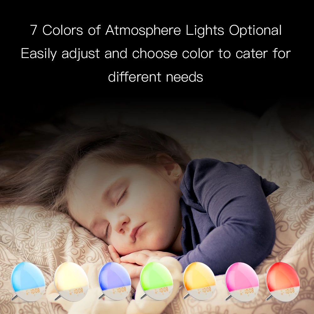 Tuya Wake Up Light Sunrise Alarm Clock WiFi Smart 7 Colors Sunrise Sunset  FM Radio Digital Nightlight Clock For Alexa Go, Table Lamps