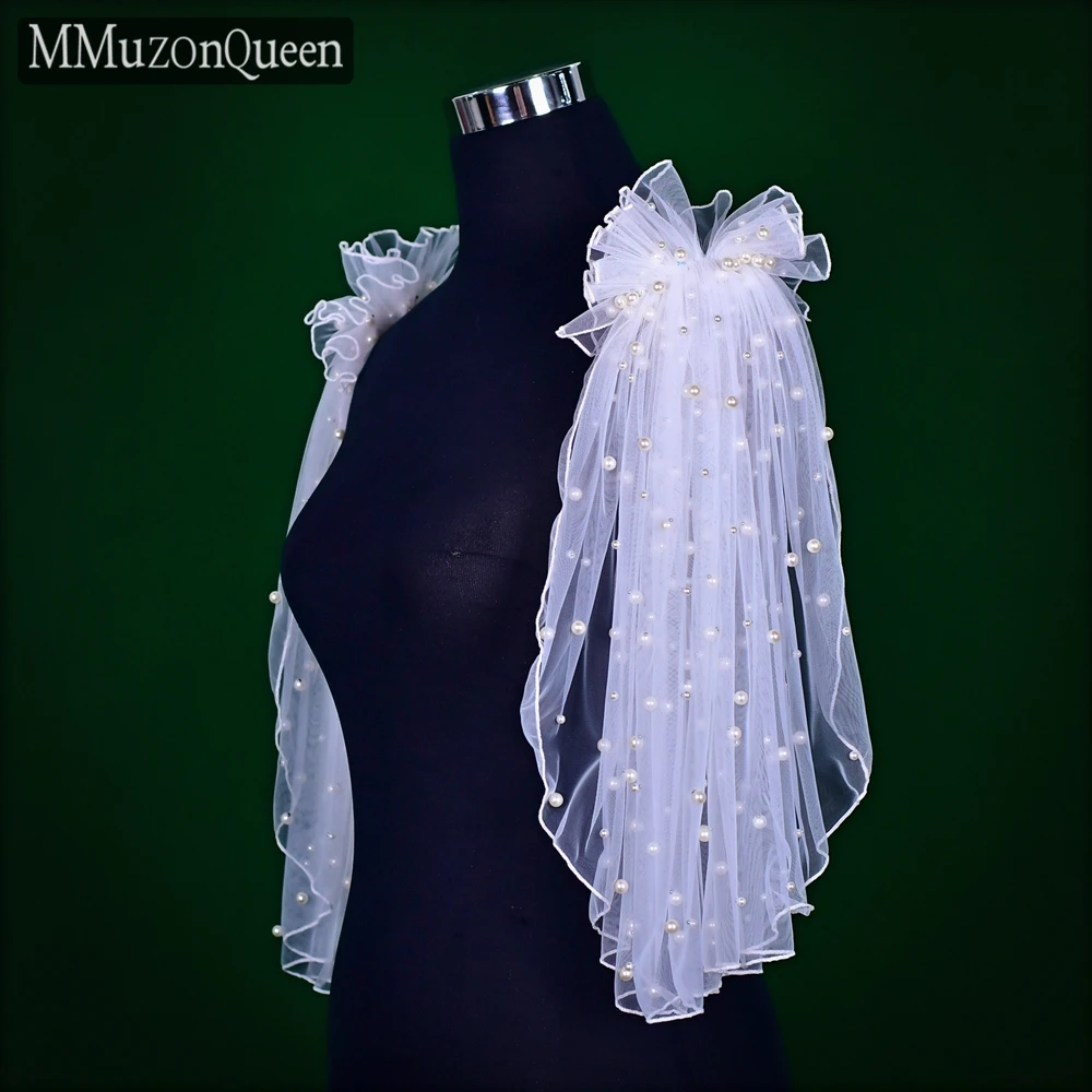 MMQ MG27 Pearls Bridal Shawl Pearls Puff Sleeves for Dresses