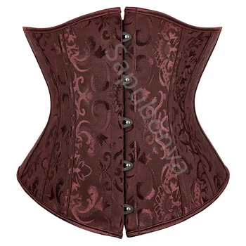 Sapubonva Black Corset Underbust Top Plus Size Satin Waist Cincher Sexy Gothic Workout Corsets Lingerie Korsett Women White Red