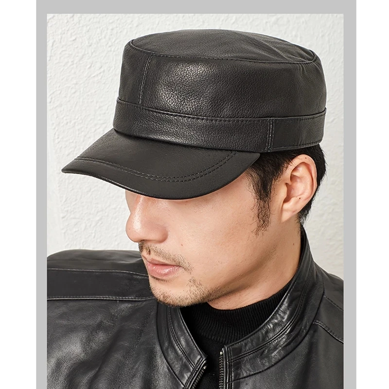 

New 2023 Men Genuine Leather Baseball Caps Winter Male Casual Classic Cowhide Military Warm 56-60 Adjustable Sprot Flight Hats