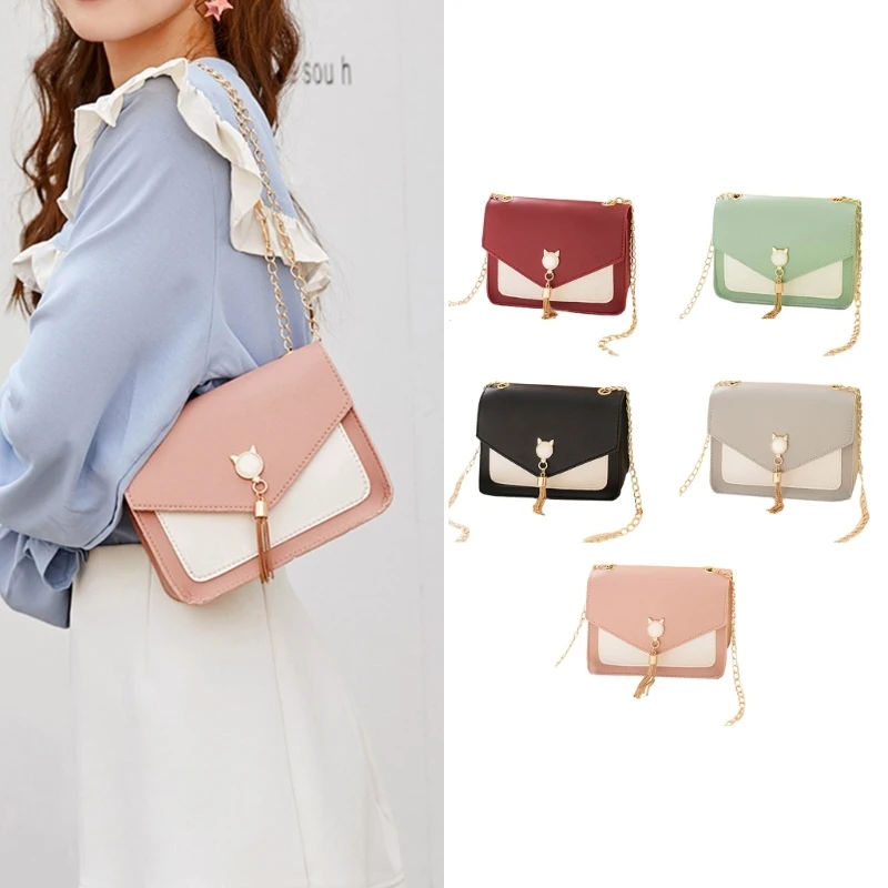 

Fashion Commuters Bag Cat Tassels Crossbody Bag Leathers Shoulder Bags