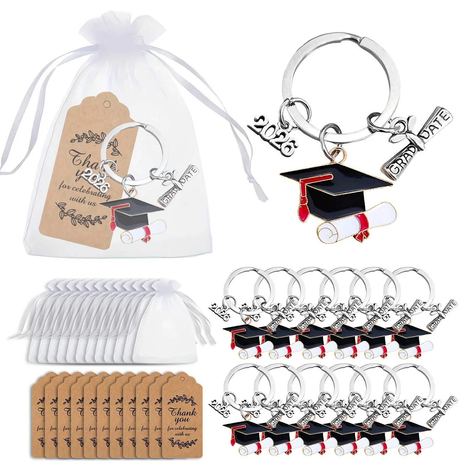 36 Stück/12 Sets 2026 Abschluss-Schlüsselanhänger-Set mit Anhängern & Taschen, für Gymnasiasten, Studenten, Krankenschwestern, Freunde, Rucksack-Charm – Detail 2