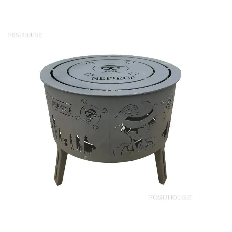 Simple Iron Fire Pit for Terrace Outdoor Heater Cage Stove Winter Wood Stove Round Outdoor Camping Barbecue Charcoal Braziers