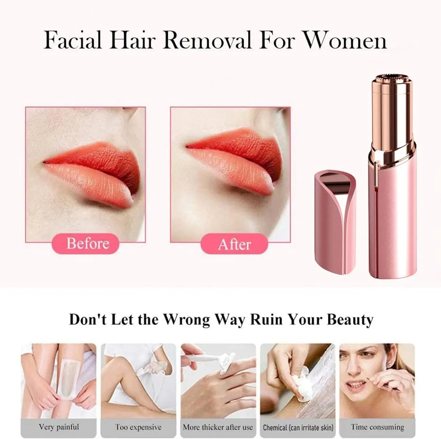 Facial Hair Removal for Women, Mini Hair Remover, Electric Razor Shaver Portable Bikini Epilator for Lips, Chin, Armpit, Peach 4