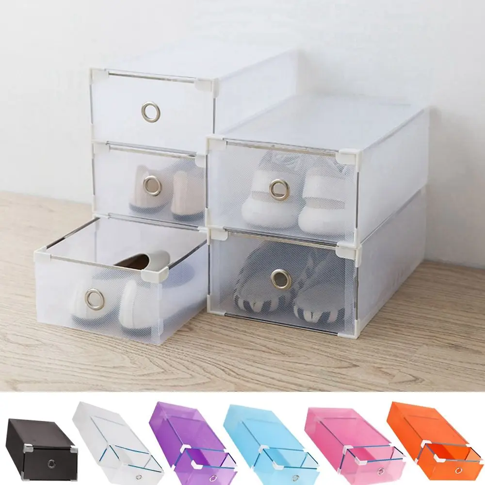 Multifunctional Shoes Organizer Transparent Plastic Stackable Shoe Boxes Dust-proof Pull Ring Case Office Foldable Clear Drawer