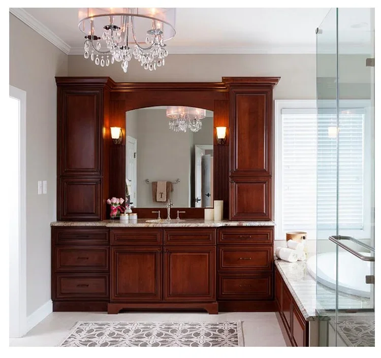 Contemporary Solid Wood Bathroom Vanity With Above Counter Cabinet