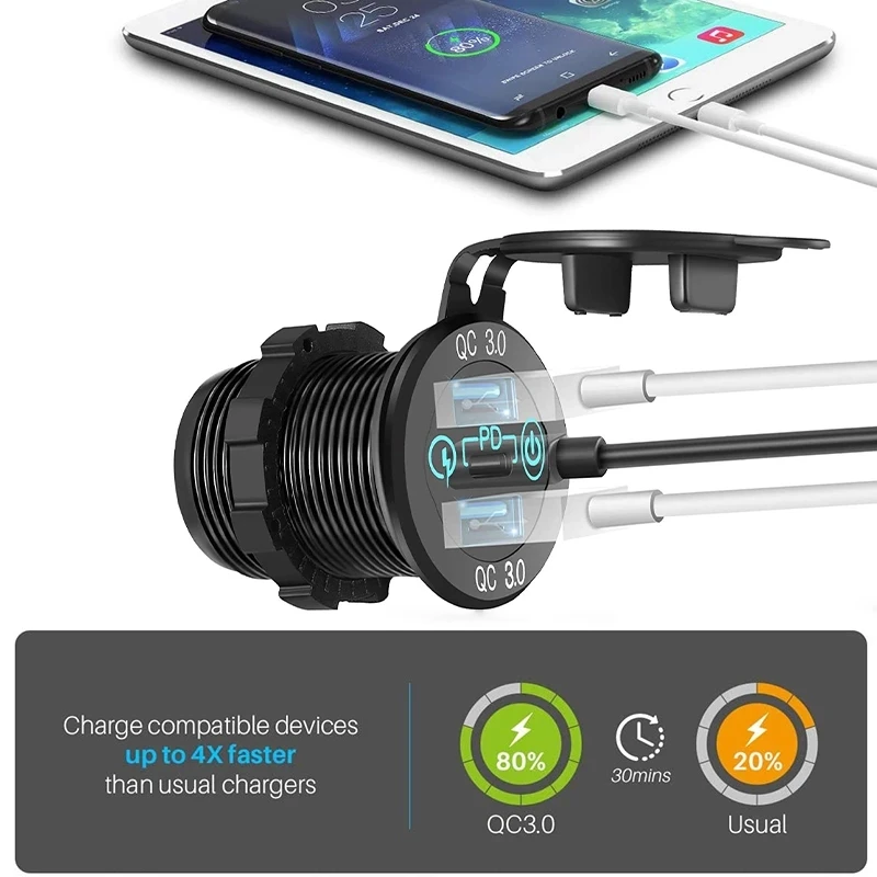 PD Ÿ C    г, ˷̴ QC3.0  USB     ܼƮ, ؾ Ʈ ̿, 12V, 24V
