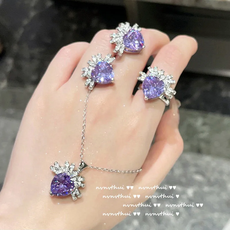 

Комплект из колье, серёг и кольца, с аметистом, 14 к