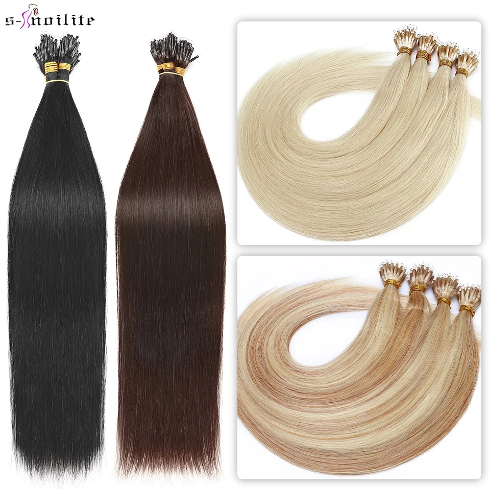 

S-noilte 50pcs 1g/strand Nano Rings Micro Links Human Hair Extensions 22inch Straight Natural Blonde Micro Bead Loop Pre Bonded