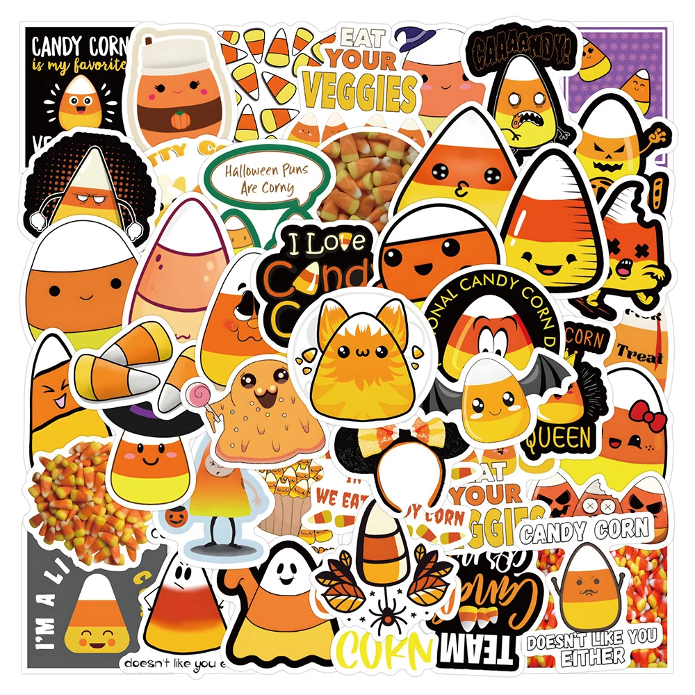 

10/30/60pcs Halloween Food Candy Corn Stickers Kawaii Cartoon Sticker Decorative Luggage Bottle Phone Window Kid Decal Toys Gift