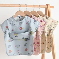 Fashion New Children Anti Dirt Smork Baby Sleeveless Waterproof PU Bib Toddler Reverse Dressing Bib Kids Meals Bag Feeding Apron 2