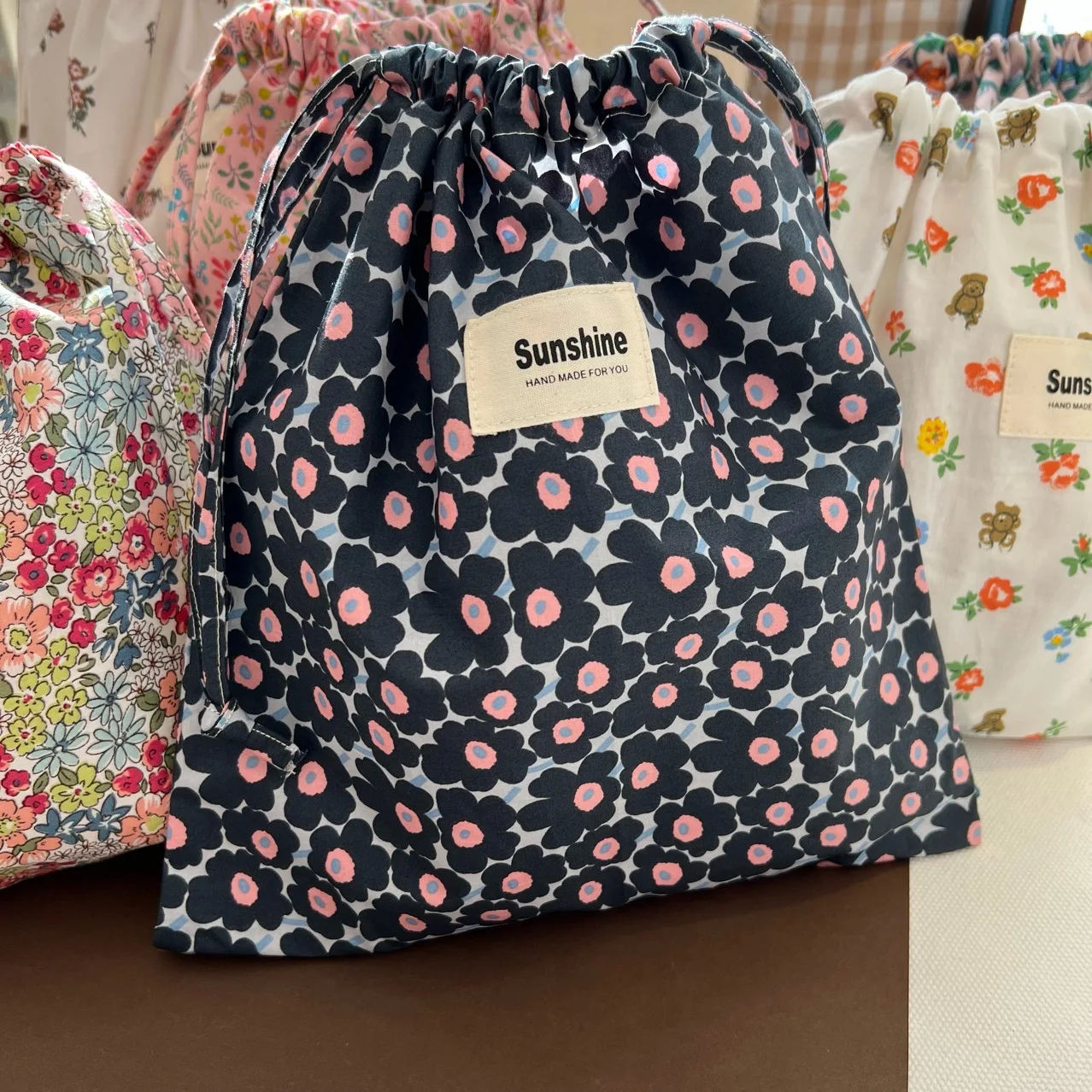 Floral Print Travel Drawstring Bag - Portable Cotton Organizer for Underwear, Socks, and Makeup