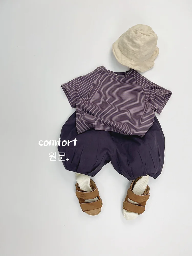 Summer Fashion Children Clothes Boy Girl Baby Loose Striped Basic Short Sleeve T-shirt Thin Kids Cotton Tees Toddler Casual Tops