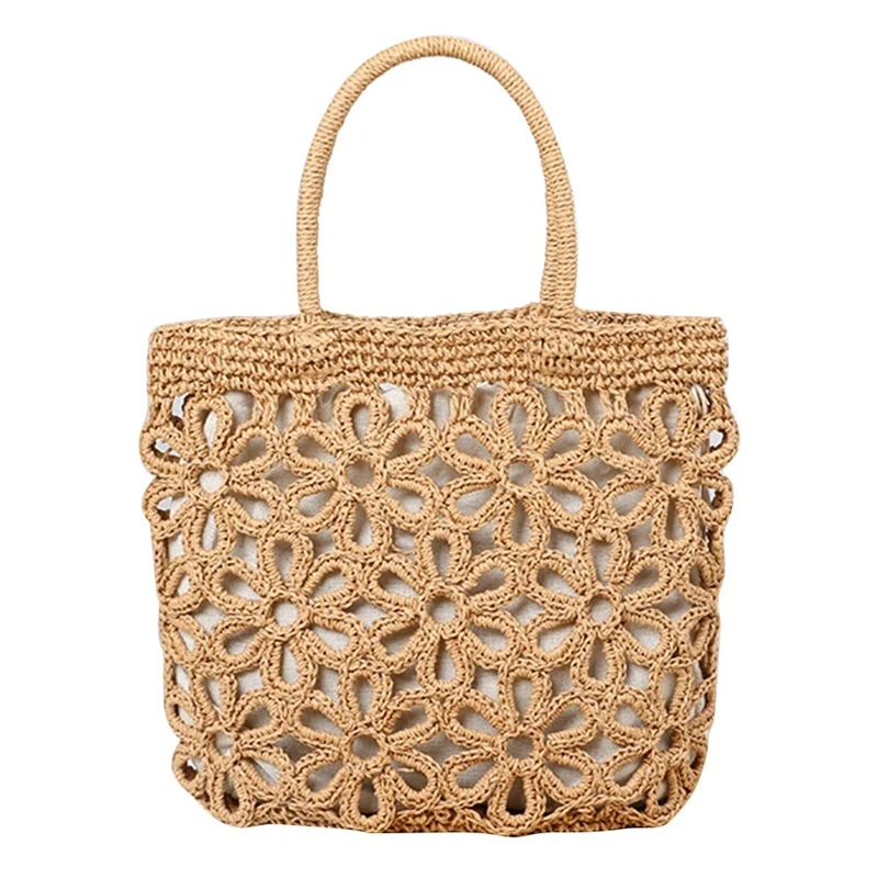 

NEW-Casual Hollow Straw Women Handbag Wicker Woven Shoulder Bag Summer Beach Rattan Bag Large Capacity Tote Bali Purse