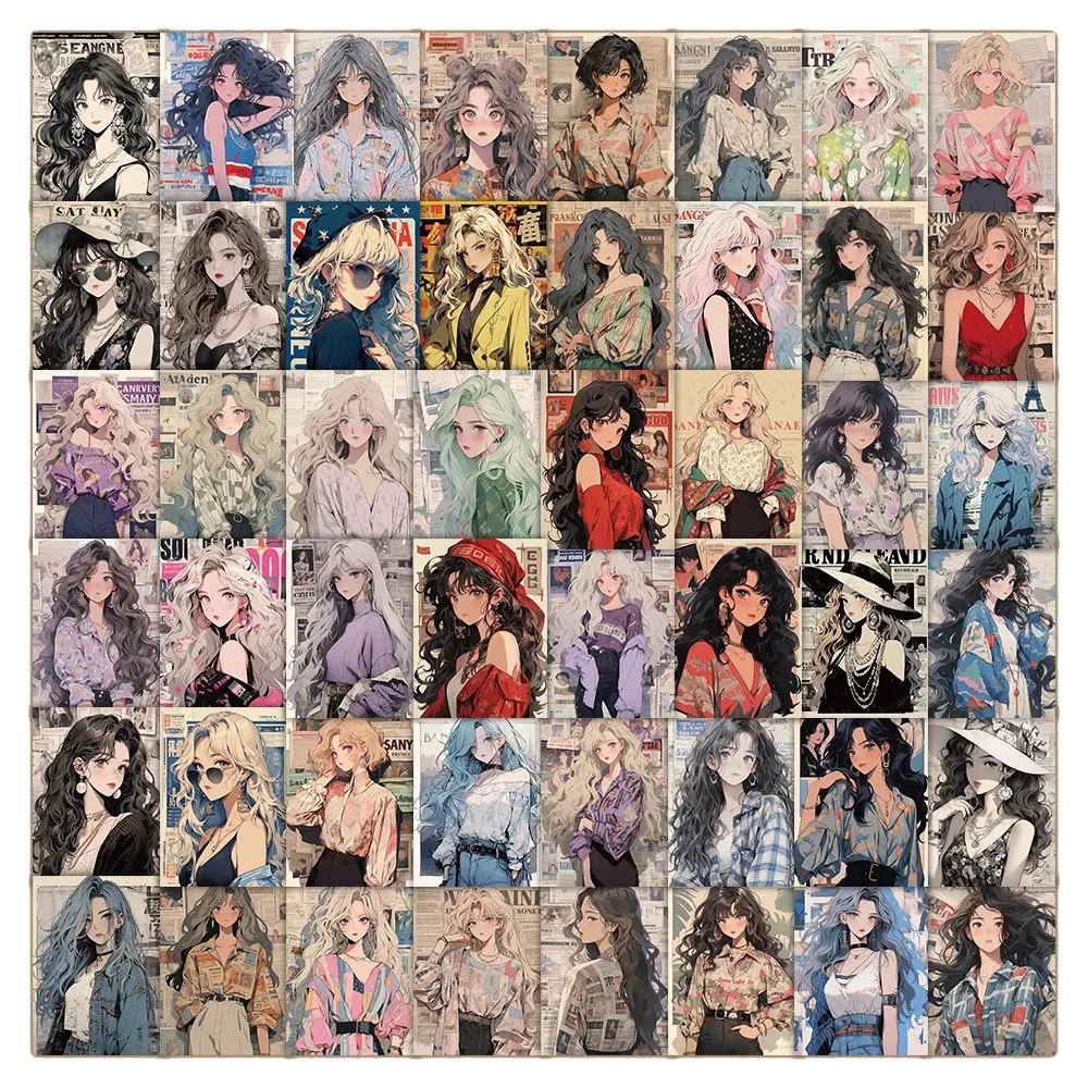 10/30/60pcs Vintage Fashion Girl Anime Stickers Aesthetic Wall Laptop Suitcase Phone Scrapbook Graffiti Waterproof Sticker Toys