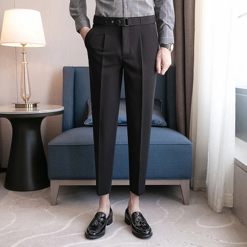 Mens Belt Design Casual Ankle Length Pants 2022 Summer Fashion 