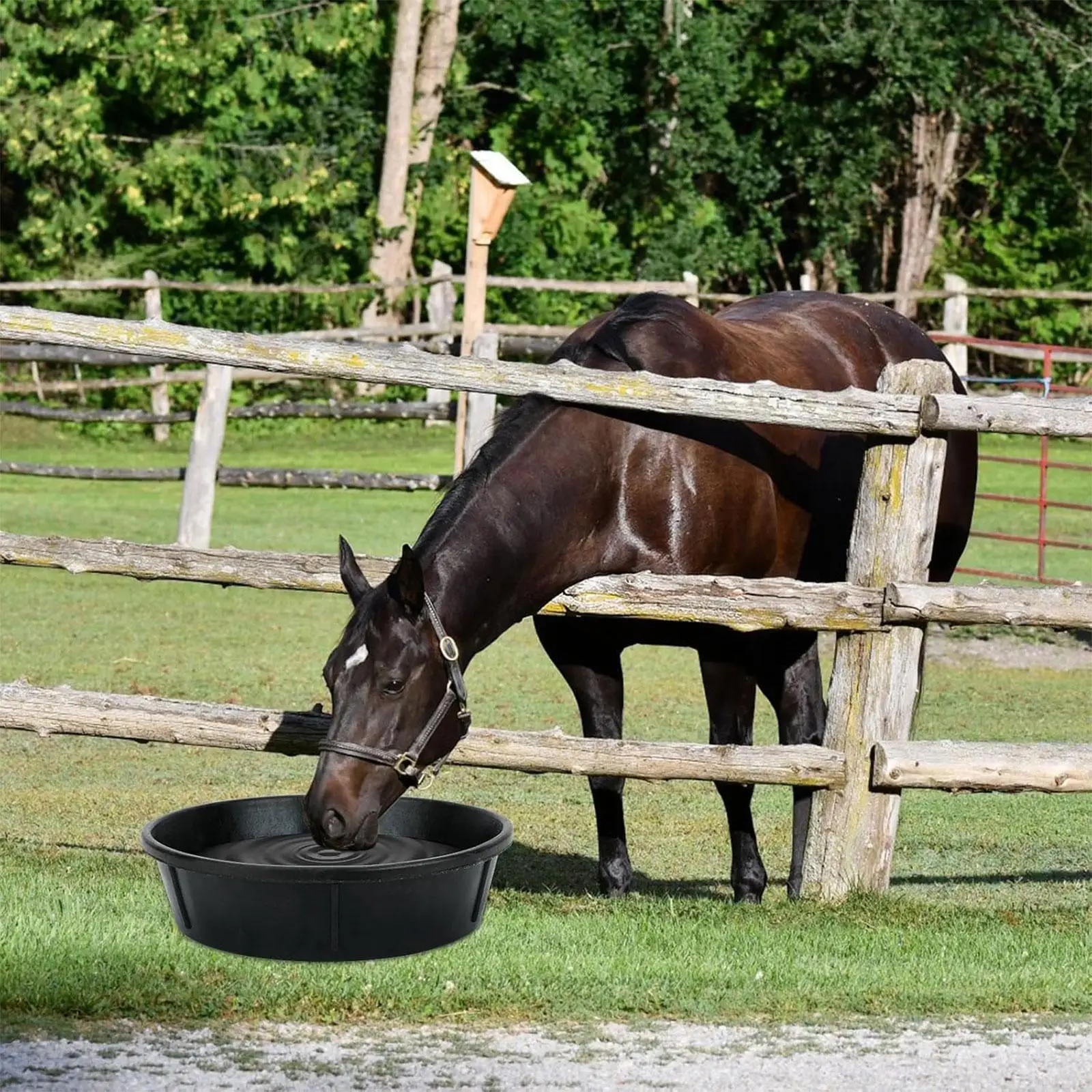 Black Rubber Horse Feeder Pan Utility Bucket for Barn Stable Livestock Water Food Bowl Farm Use