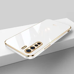 Luxury Square Plating Shockproof Silicone Phone Case Back Cover for OPPO Reno3 5G (6D White)