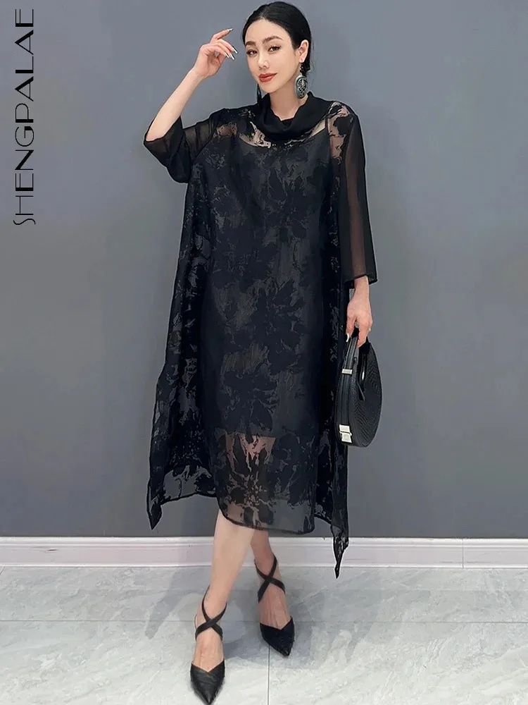 

Женское жаккардовое платье SHENGPALAE, универсальное свободное Элегантное повседневное платье с разрезом для весны и лета, 5R9665, 2024