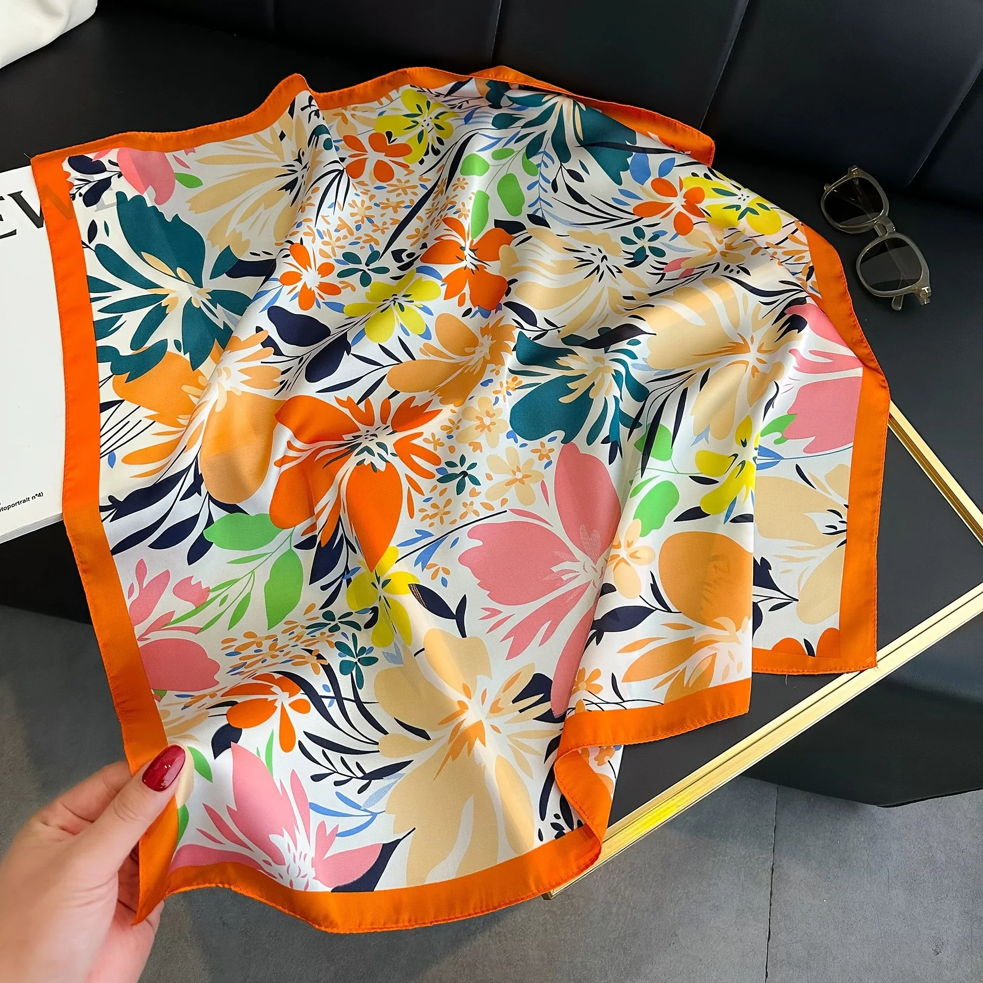 Luxus Marke 2025 Floral Print Platz Silk Schal für Frauen Hijab Haar Bands 70 cm Halstuch Weibliche Satin Schal Band stirnband – Detail 5