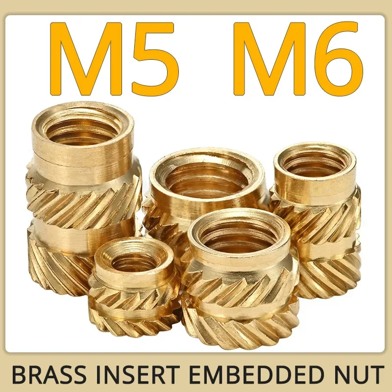 Heat Threaded Insert Nuts Latão Hot Melt Molding Injeção de Recartilhado Metal Cobre Lock Nut Impressora 3d Atacado 300 Pcs m5 m6