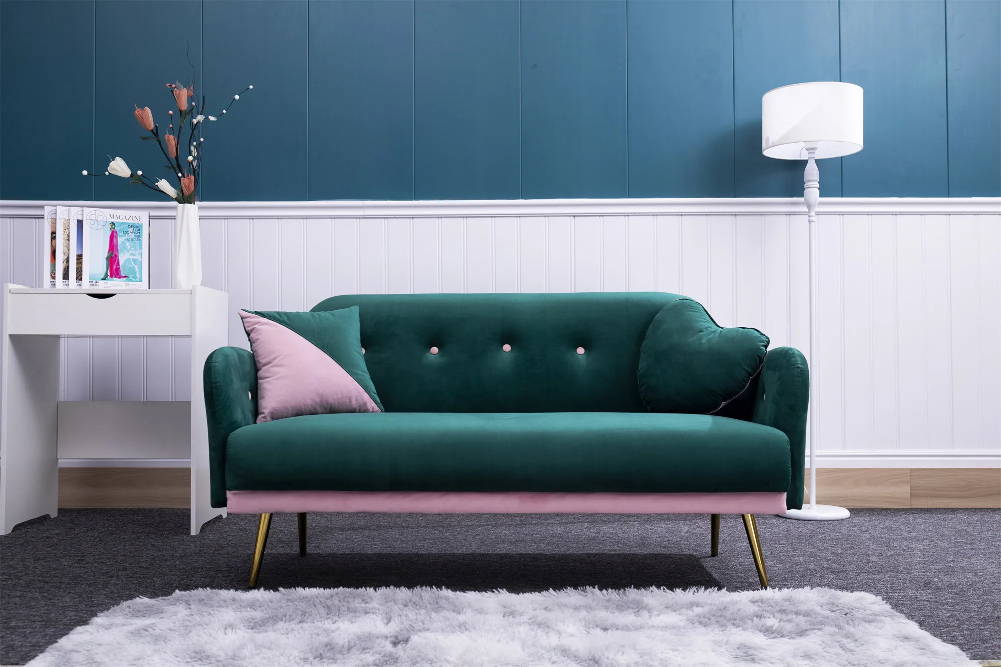 Sofá moda de 58 ", incluye 2 de terciopelo verde/amarillo/rosa/azul para espacios pequeños, muebles de estar, [US-W] - AliExpress